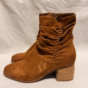 Antelope Nona Ruched Leather Ankle Boots - Cognac Suede - Size EU 37